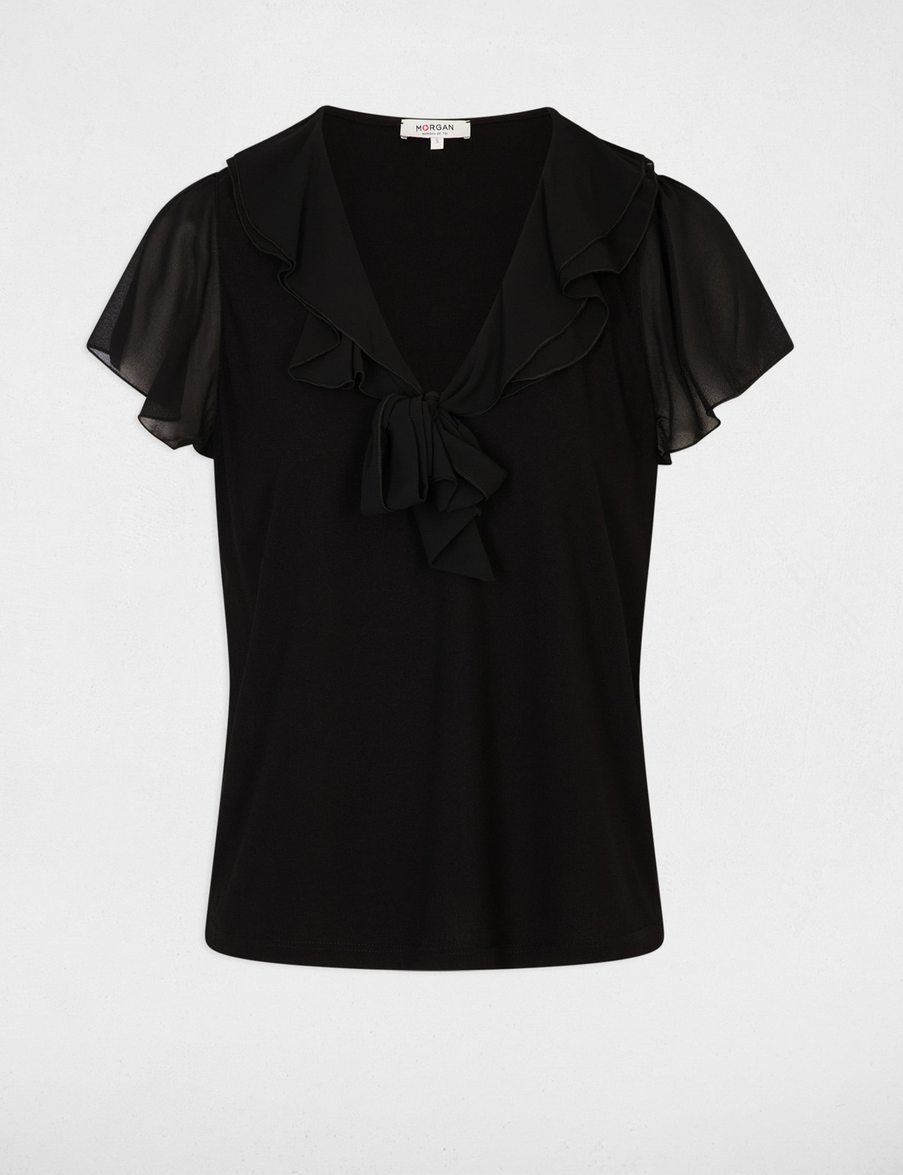 Camiseta con cuello lazada negro mujer