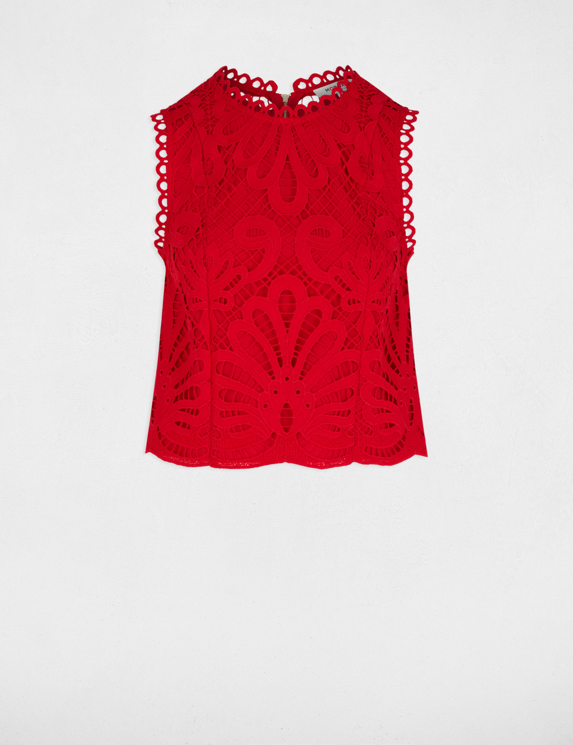 Top de encaje sin mangas rojo mujer