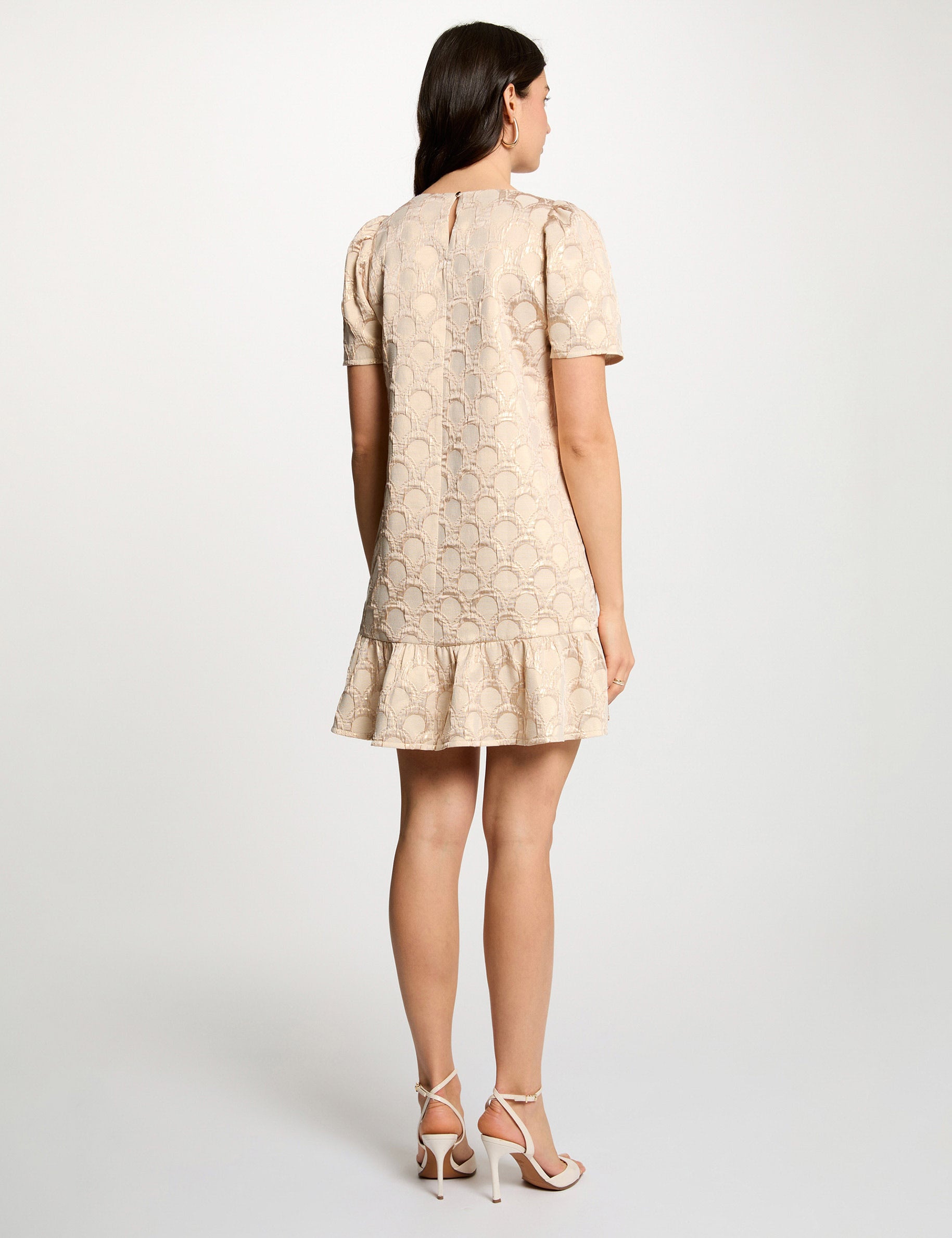 Vestido corto jacquard rosa pastel mujer