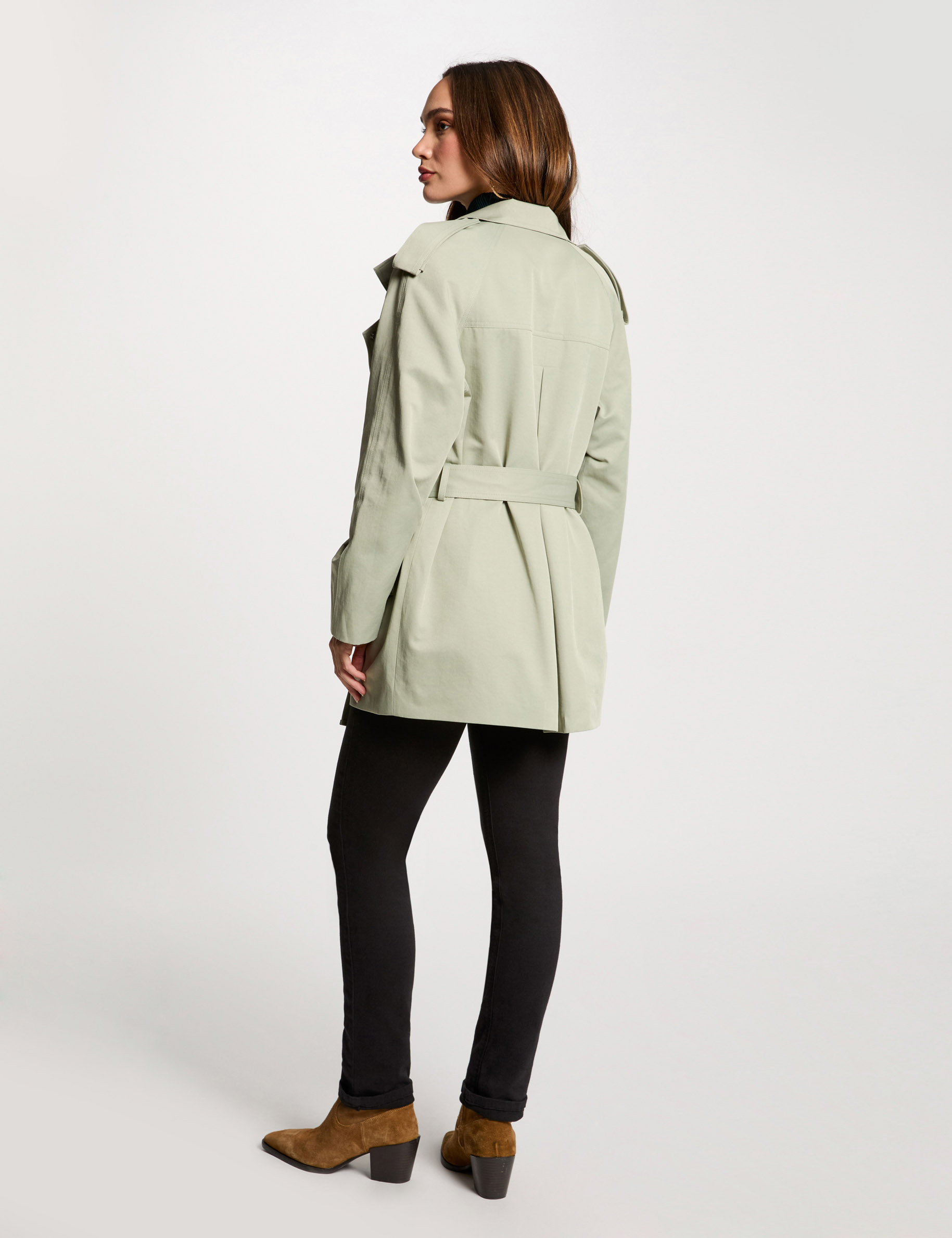 gabardina corta holgada verde claro mujer Gabardina corta holgada verde claro mujer