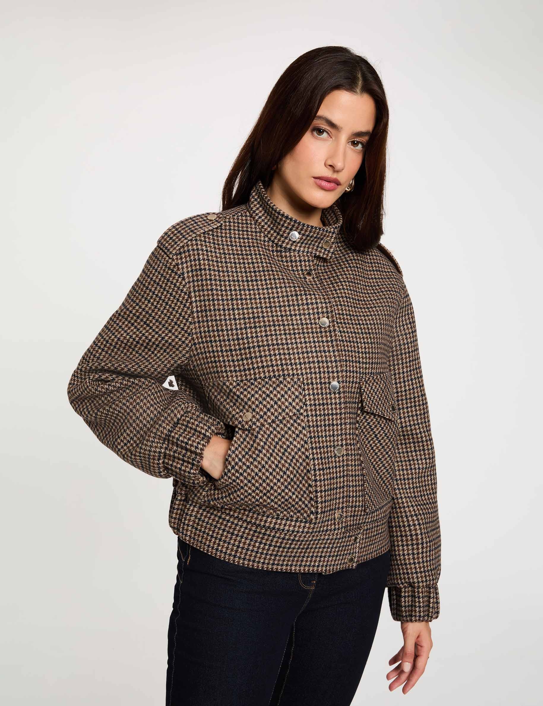 Chaqueta de tweed con cuello mao multicolor mujer