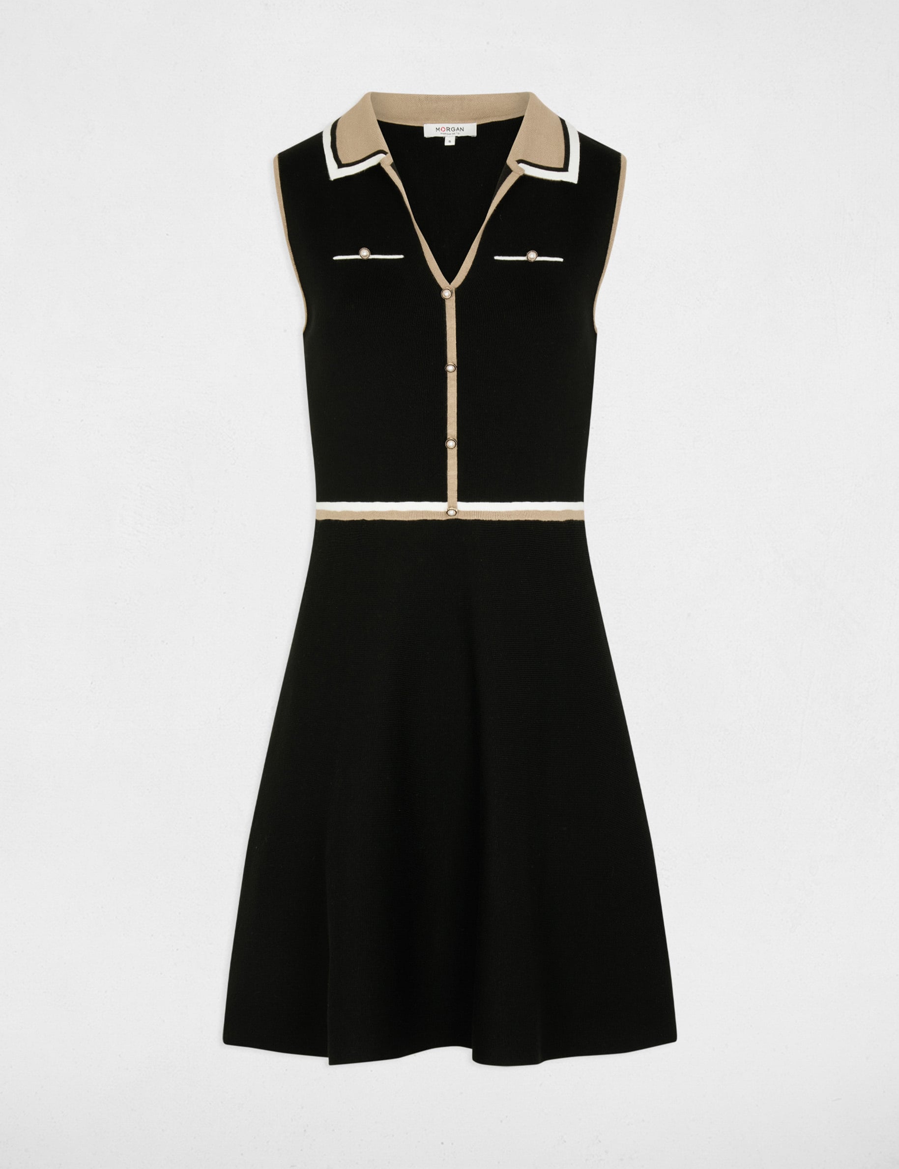 Vestido de punto con cuello vuelto negro mujer