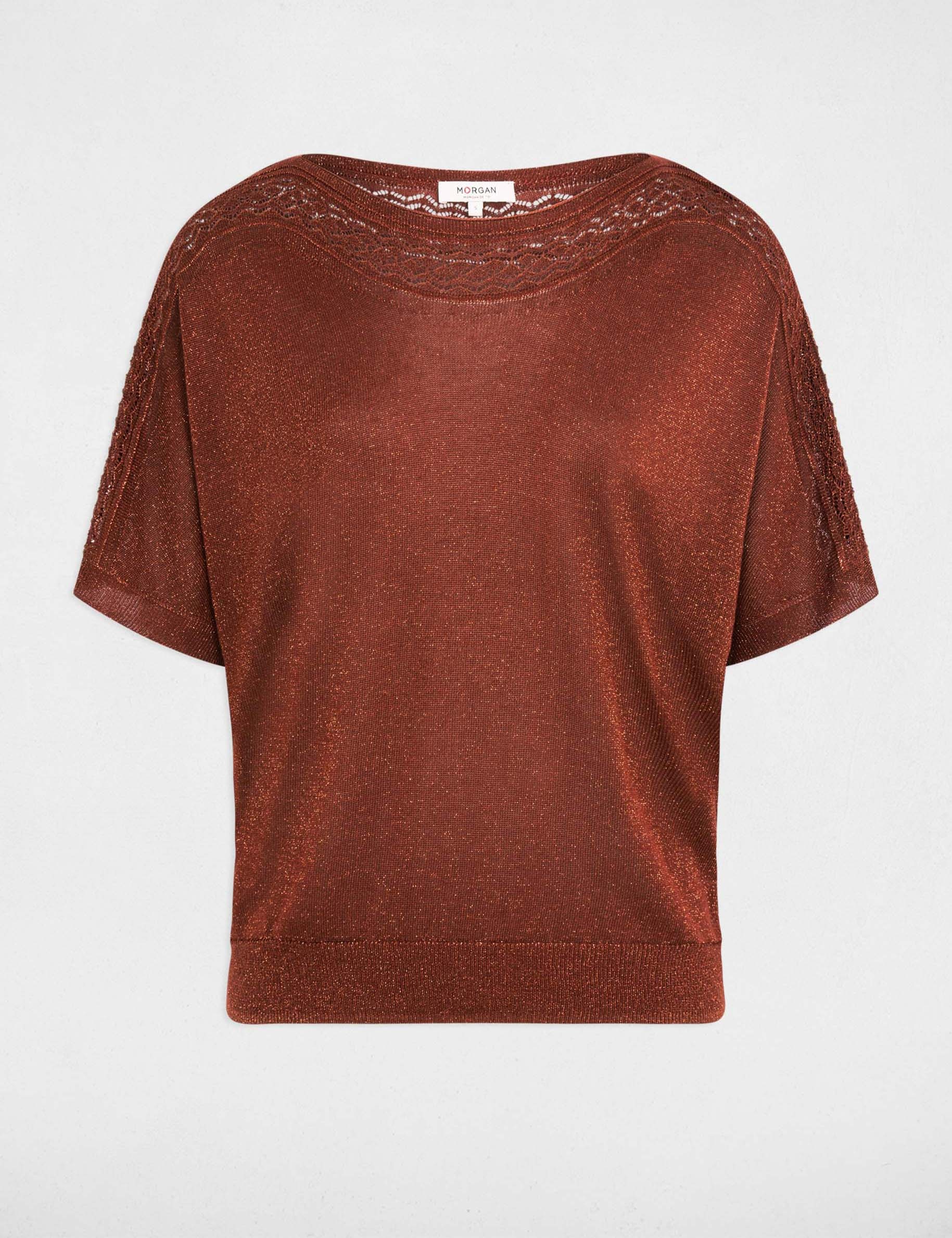 Jersey oversize con cuello en V marr&oacute;n co&ntilde;ac mujer