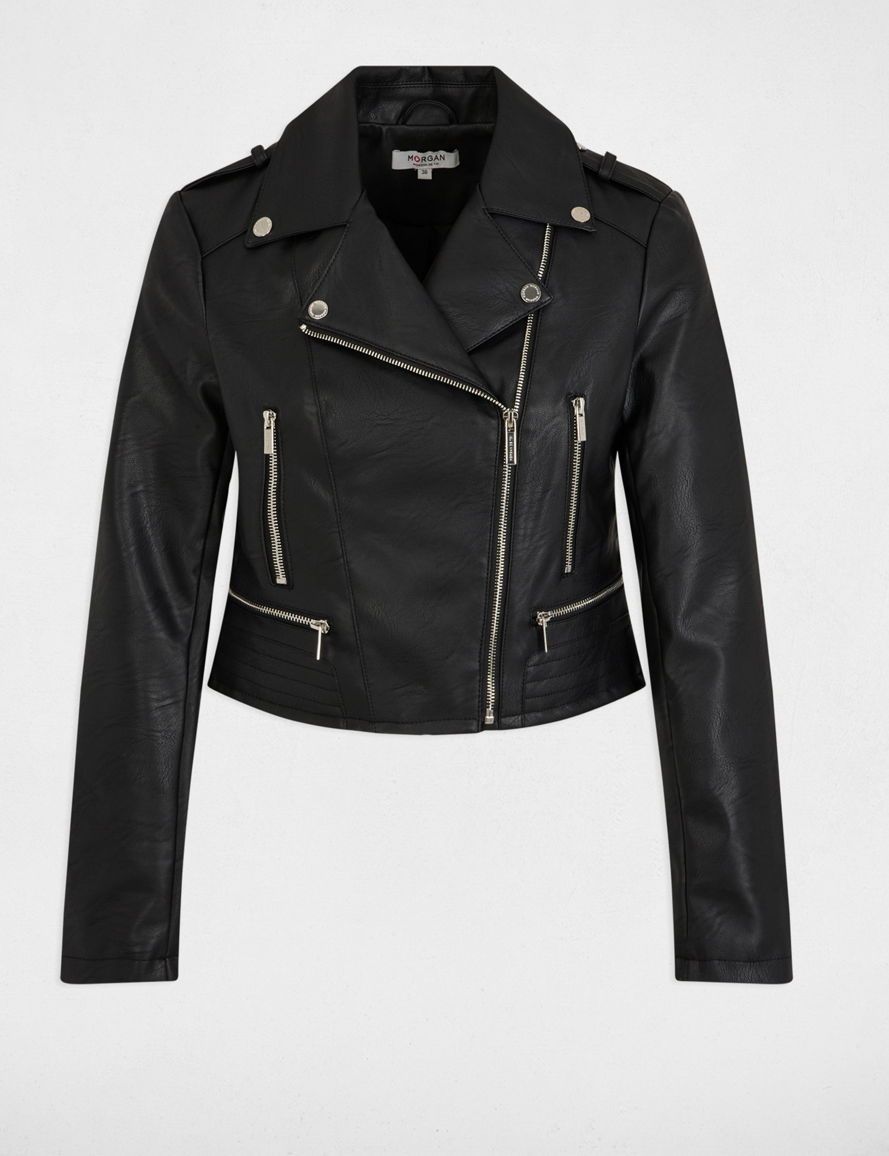 Chaqueta recta con cuello con muescas negro mujer