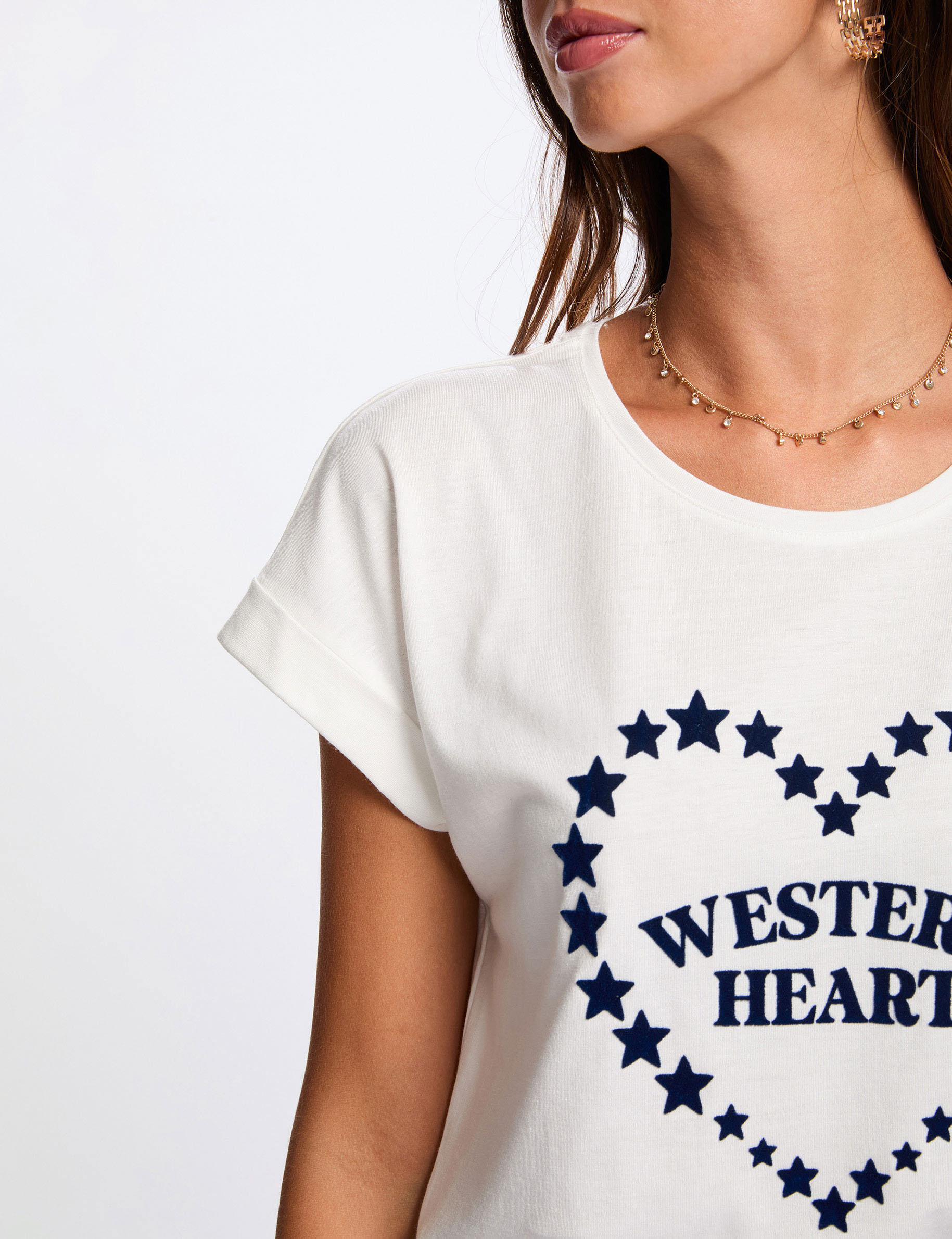 Camiseta recta con cuello redondo blanco mujer