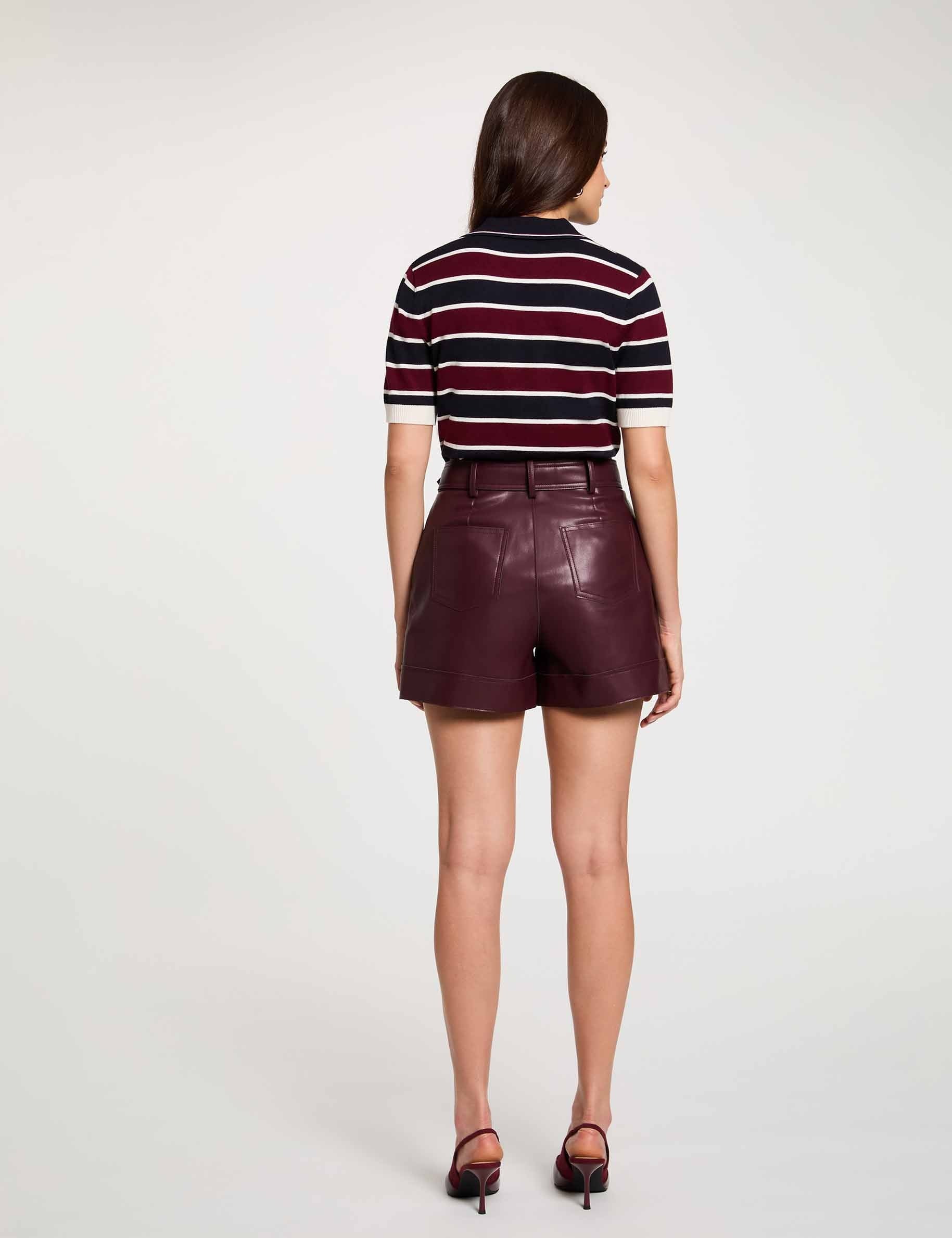 Jersey de rayas con cuello polo burdeos mujer