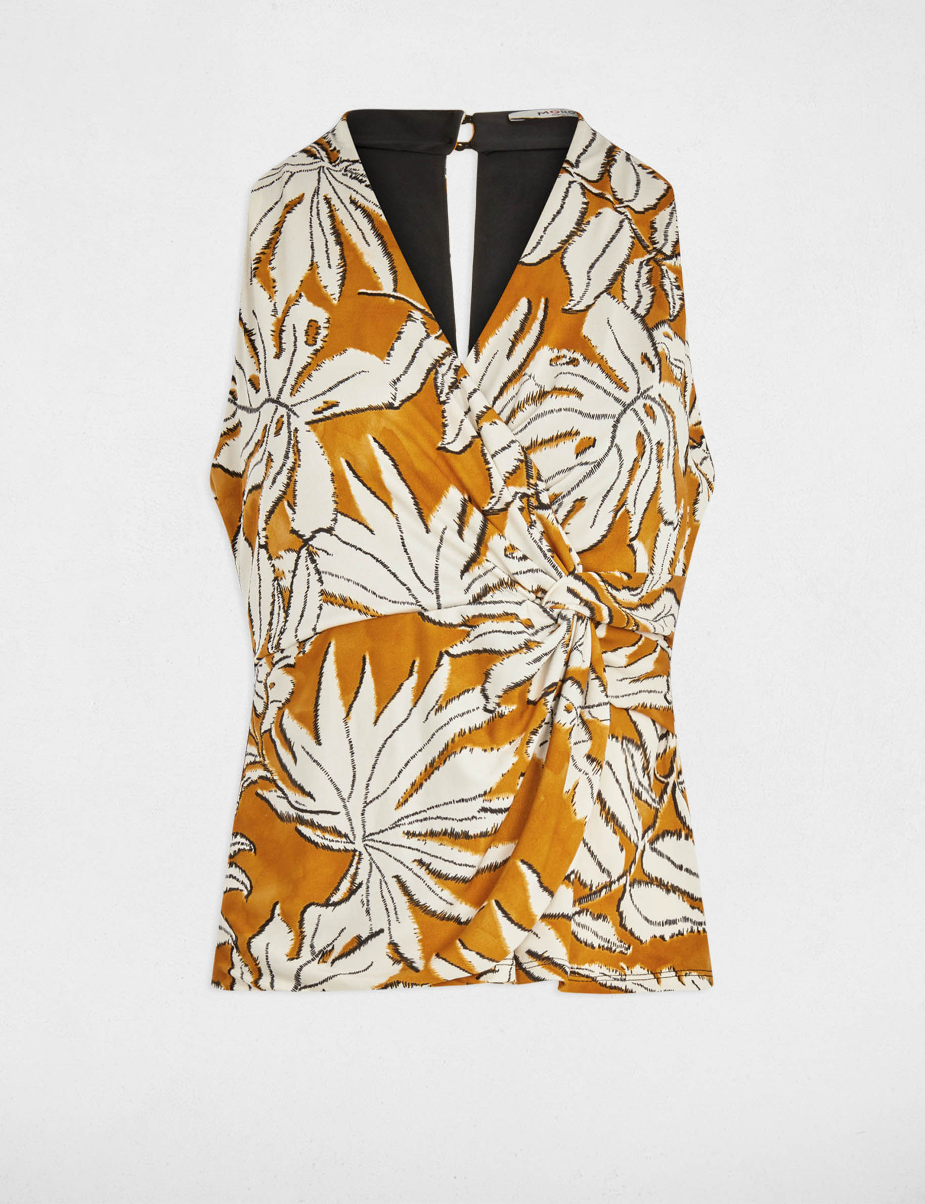 top satinado con escote en v amarillo mostaza mujer Top satinado con escote en V amarillo mostaza mujer