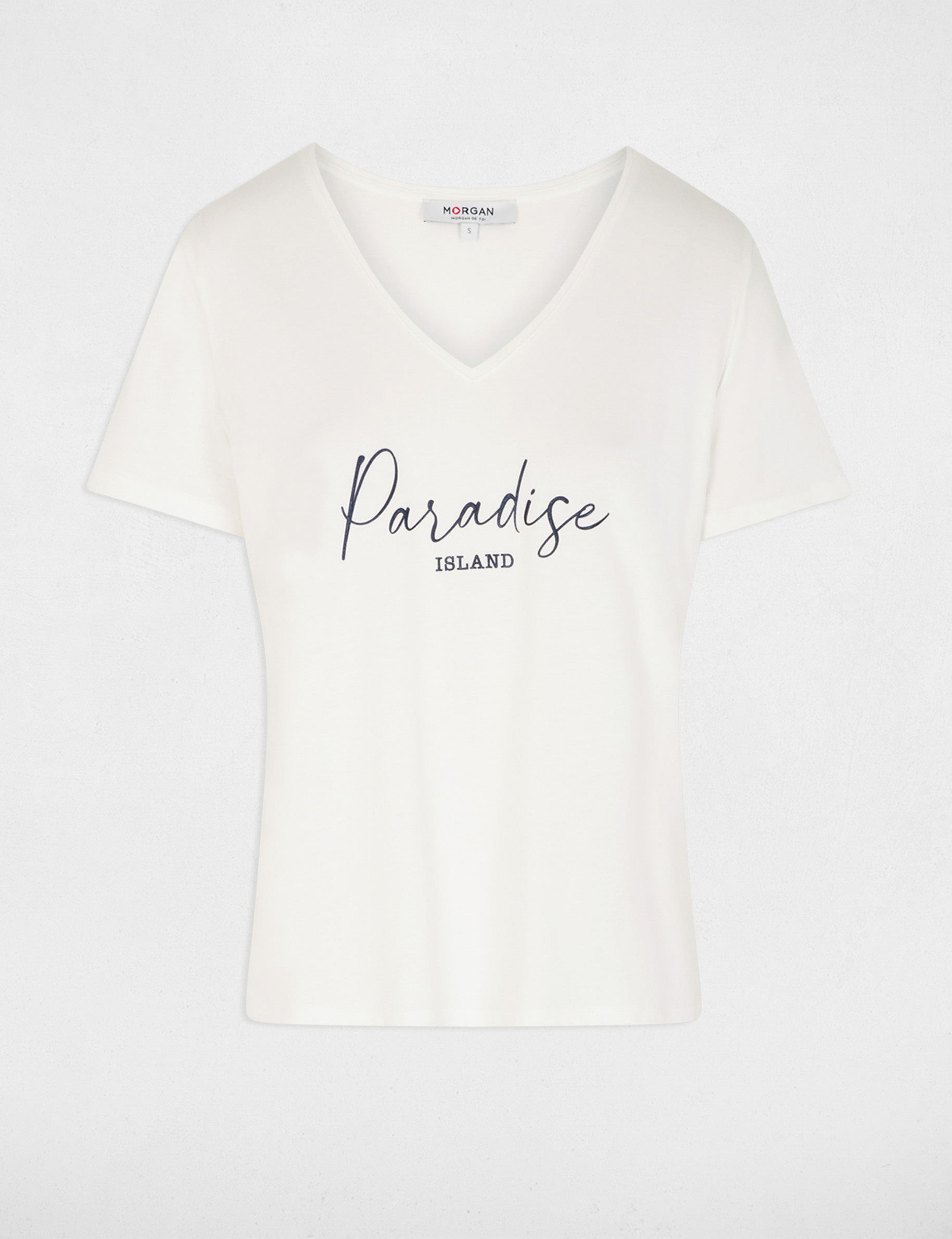 Camiseta cuello v manga corta blanco mujer