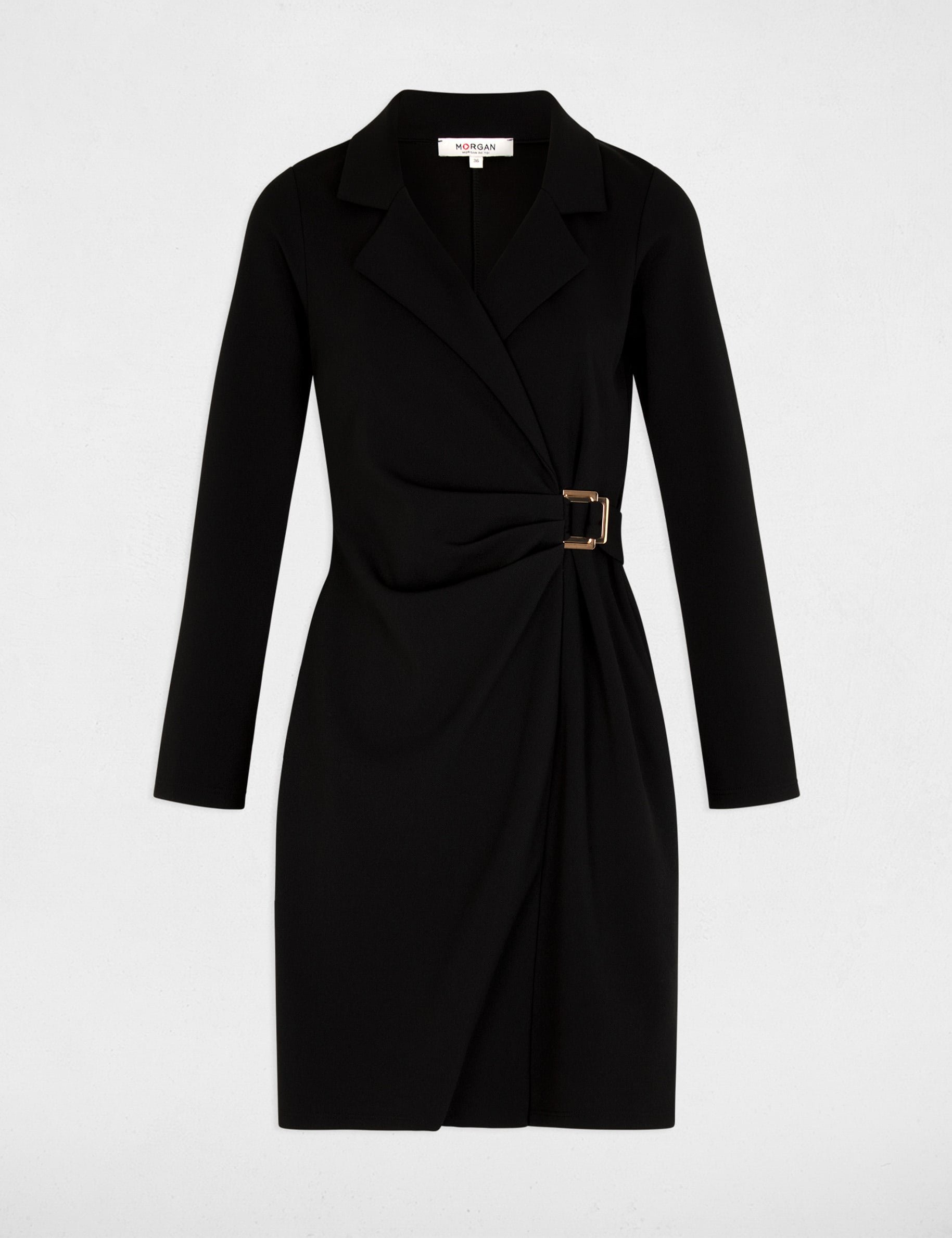 Vestido de crep&eacute; con cuello vuelto negro mujer
