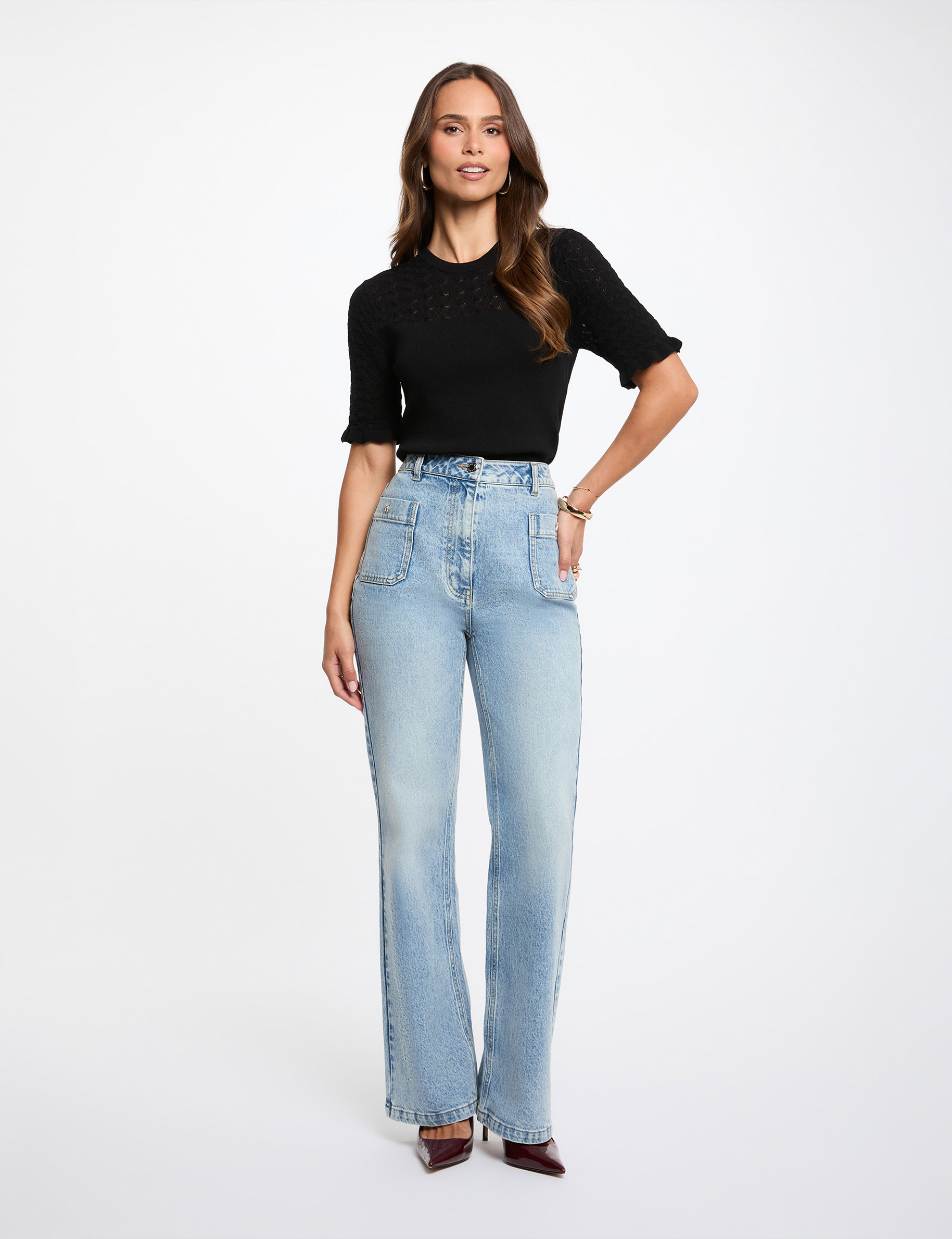 Jersey de mangas cortas negro mujer