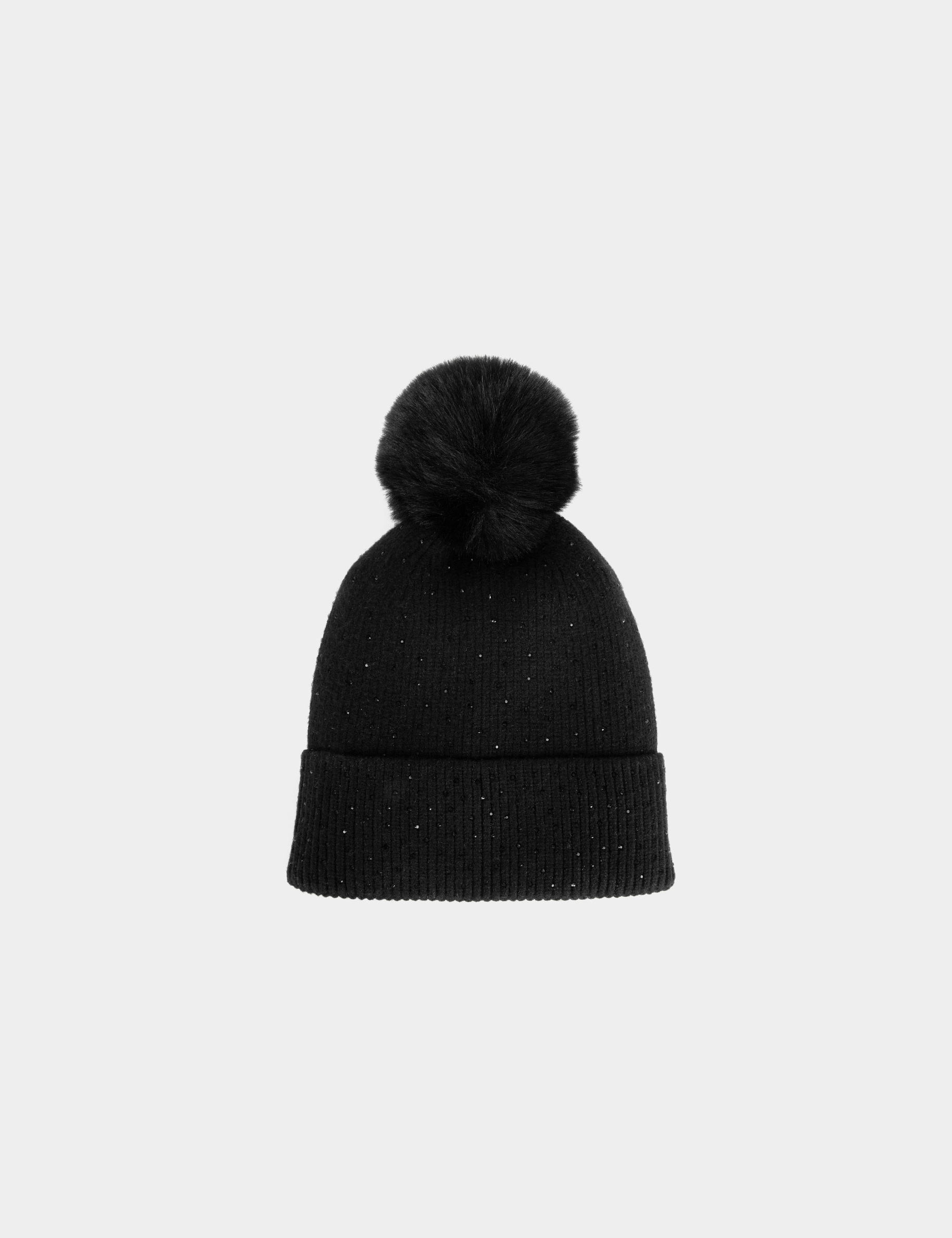 gorro con strass y pompon negro mujer Gorro con strass y pompón negro mujer