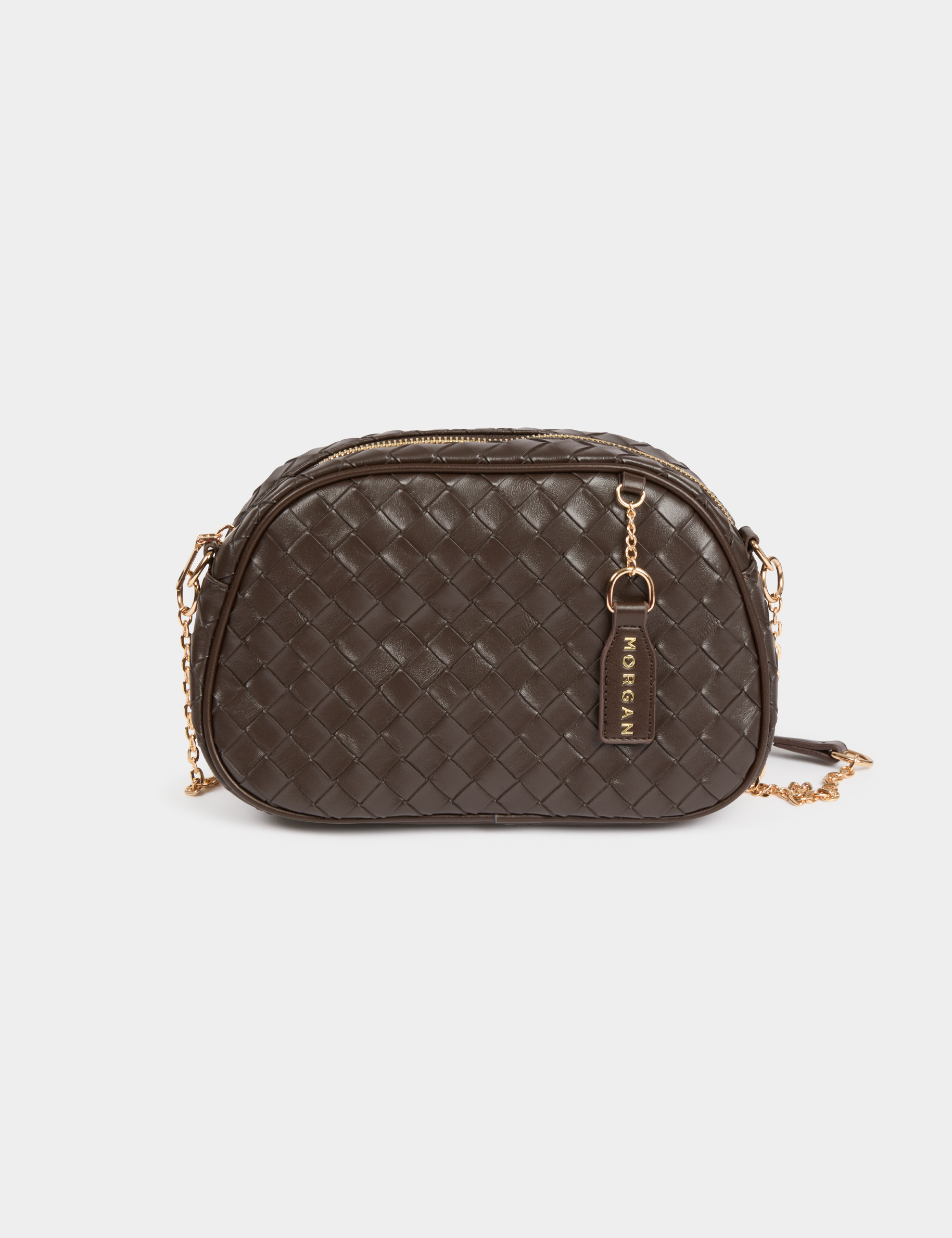 Bolso trenzado marr&oacute;n oscuro mujer