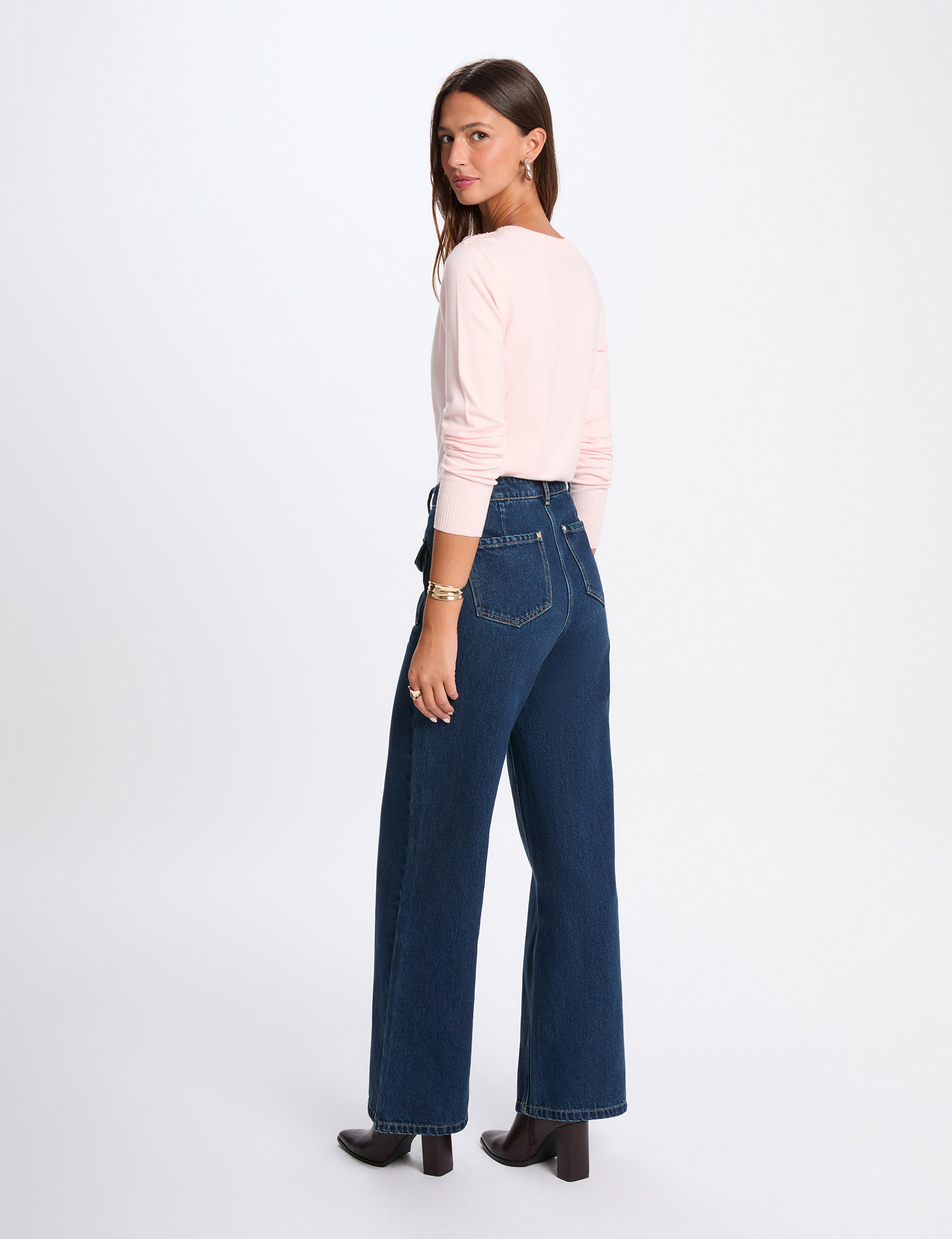 Jersey cuello redondo botones rosa claro mujer
