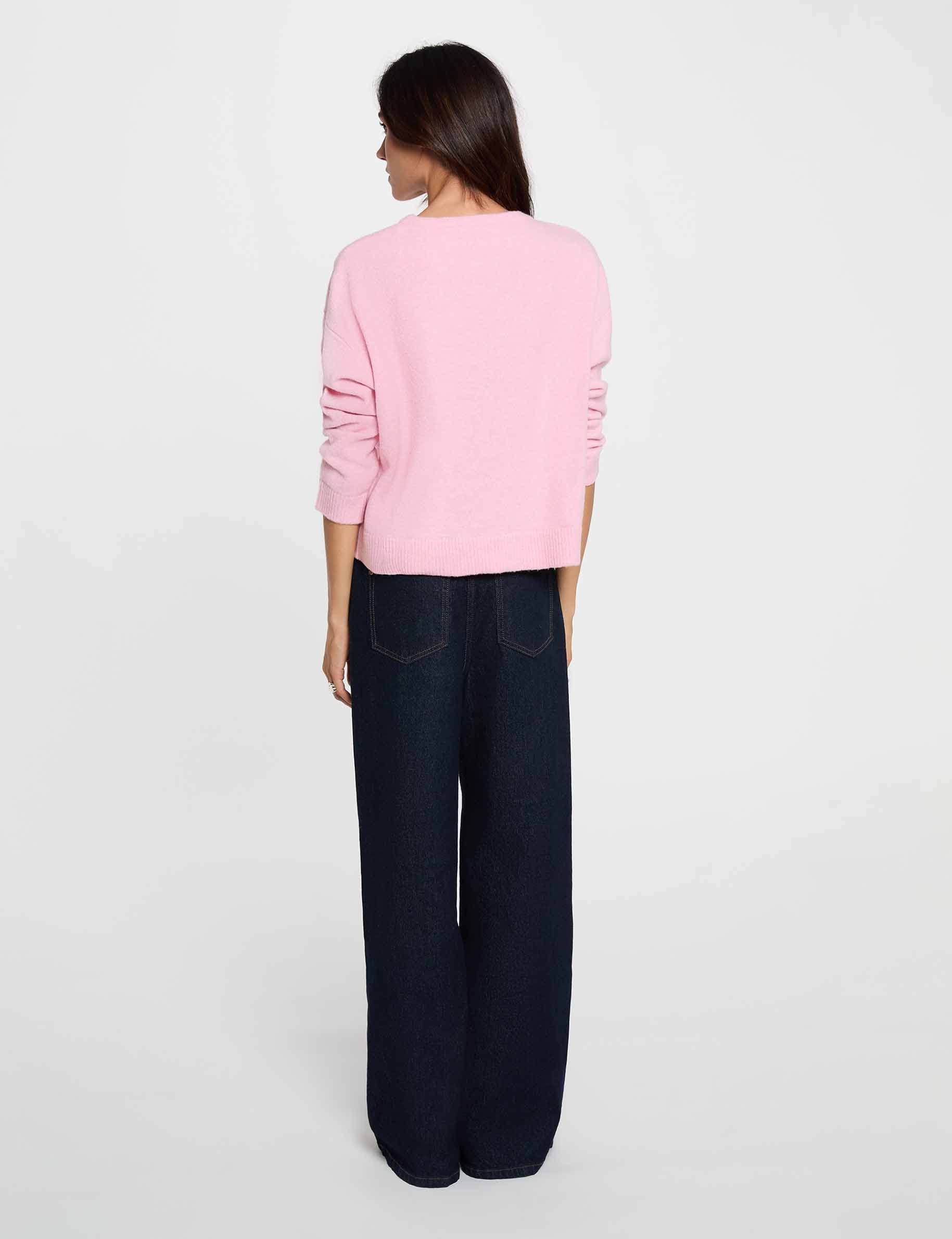 Jersey cuello redondo rosa pastel mujer