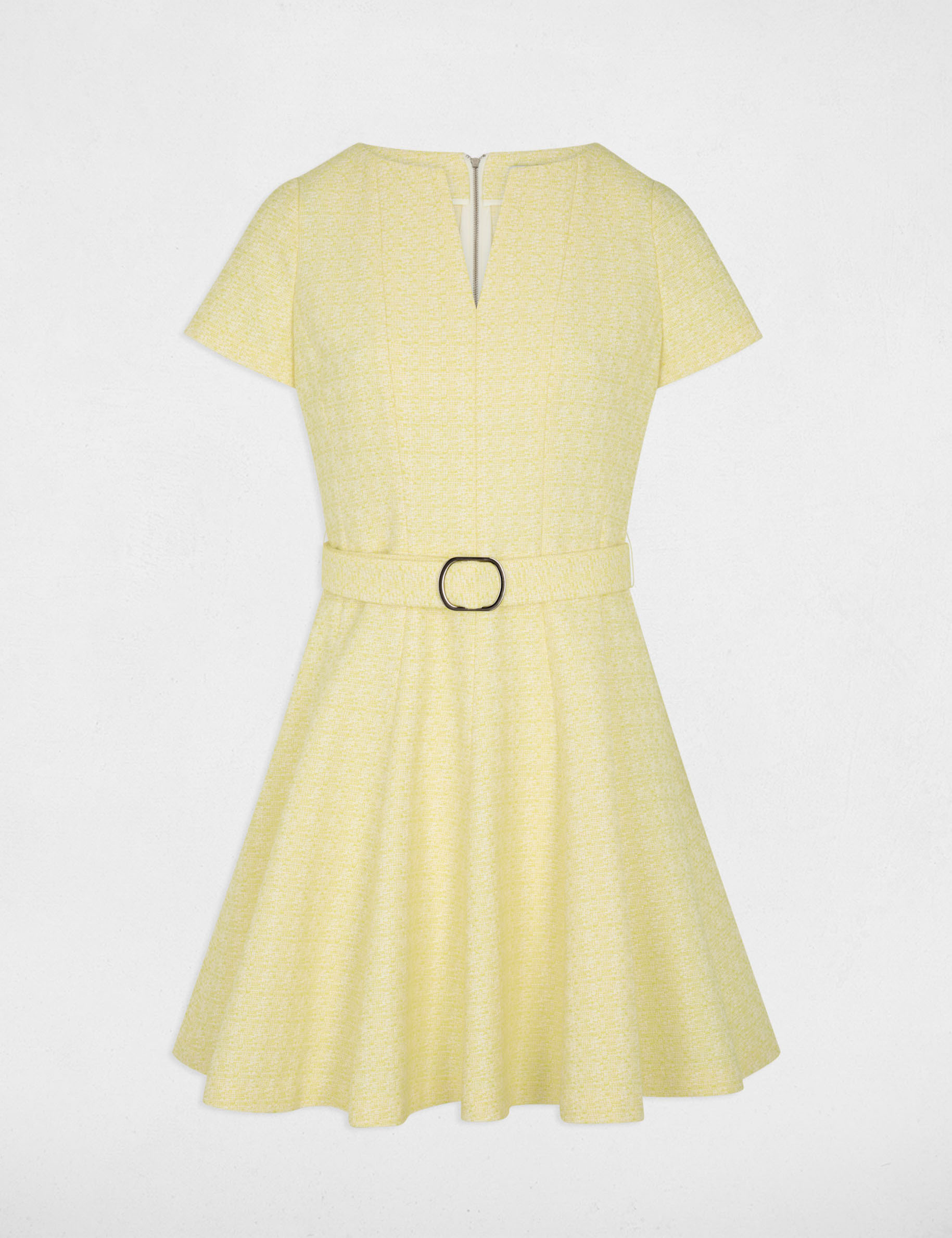 Vestido corto con cintur&oacute;n amarillo pastel mujer