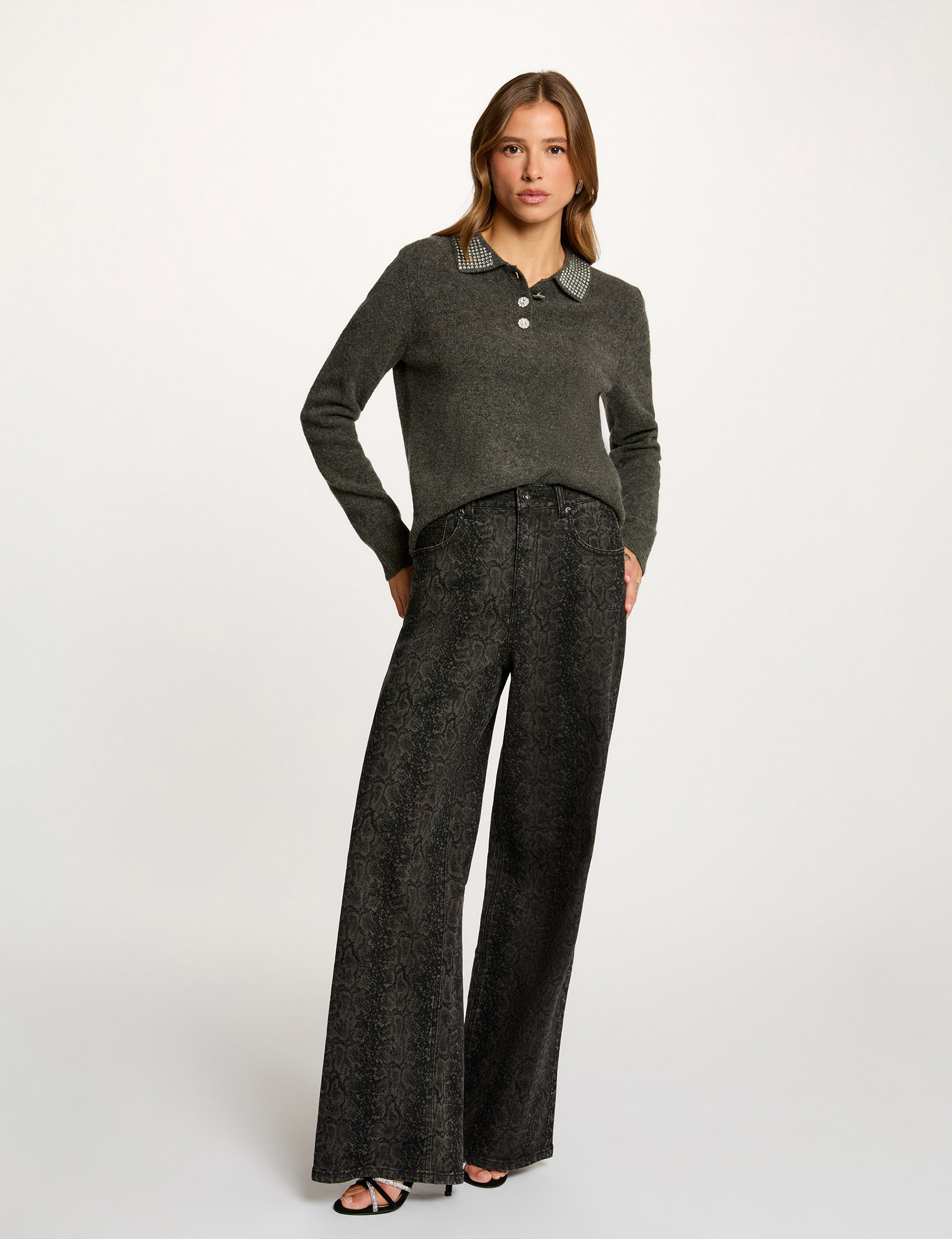 Jean ancho de tiro alto multicolor mujer