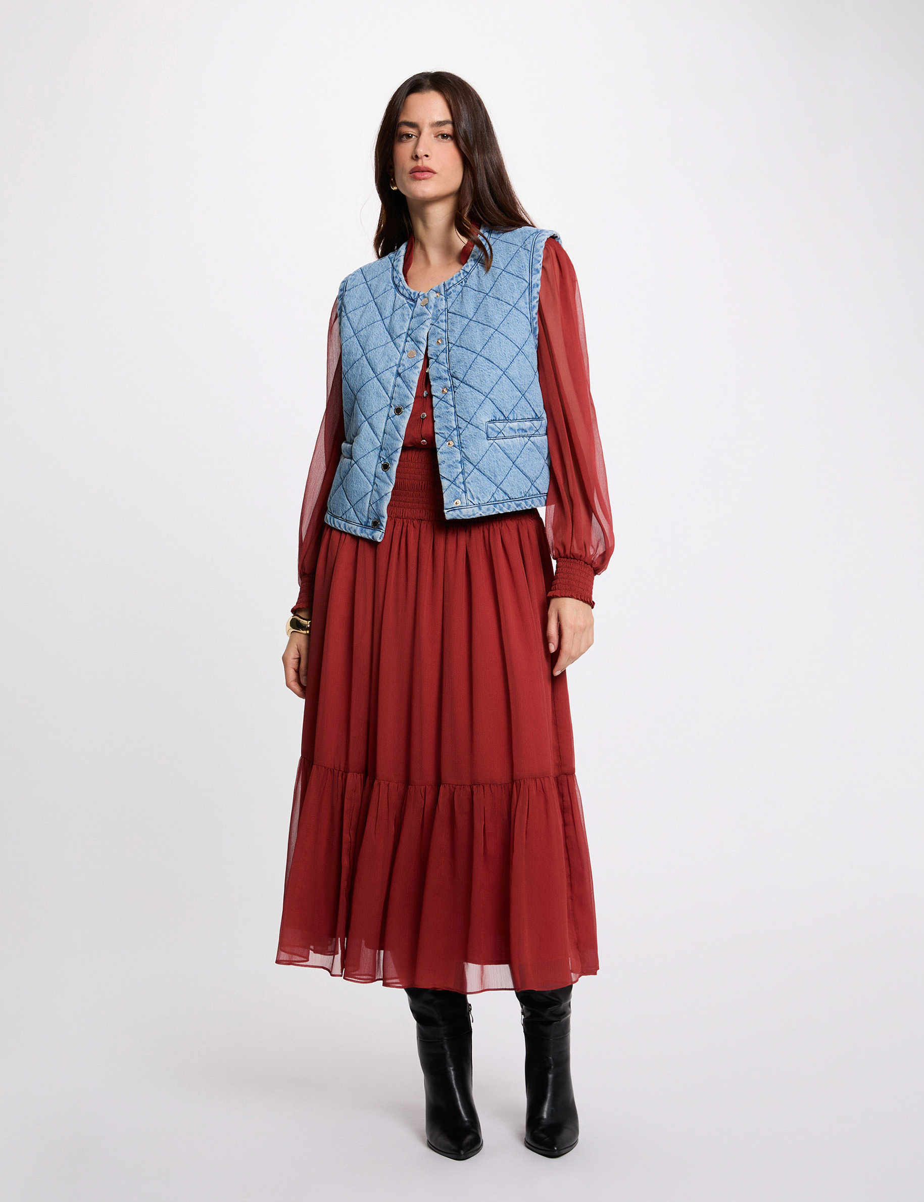 Chaleco acolchado denim stone mujer