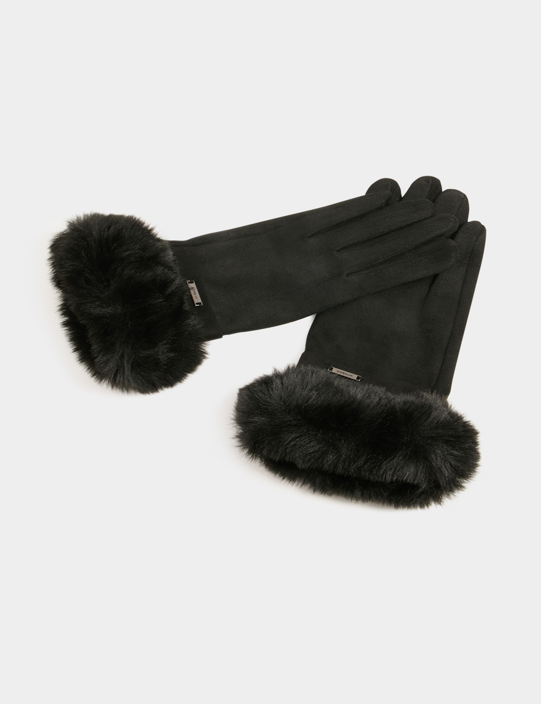 guantes con detalles de pelo negro mujer Guantes con detalles de pelo negro mujer