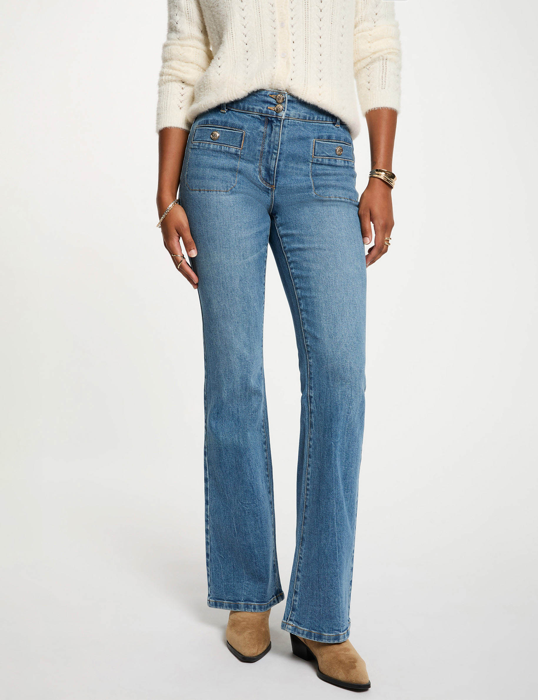 Vaquero bootcut trenzado denim stone mujer