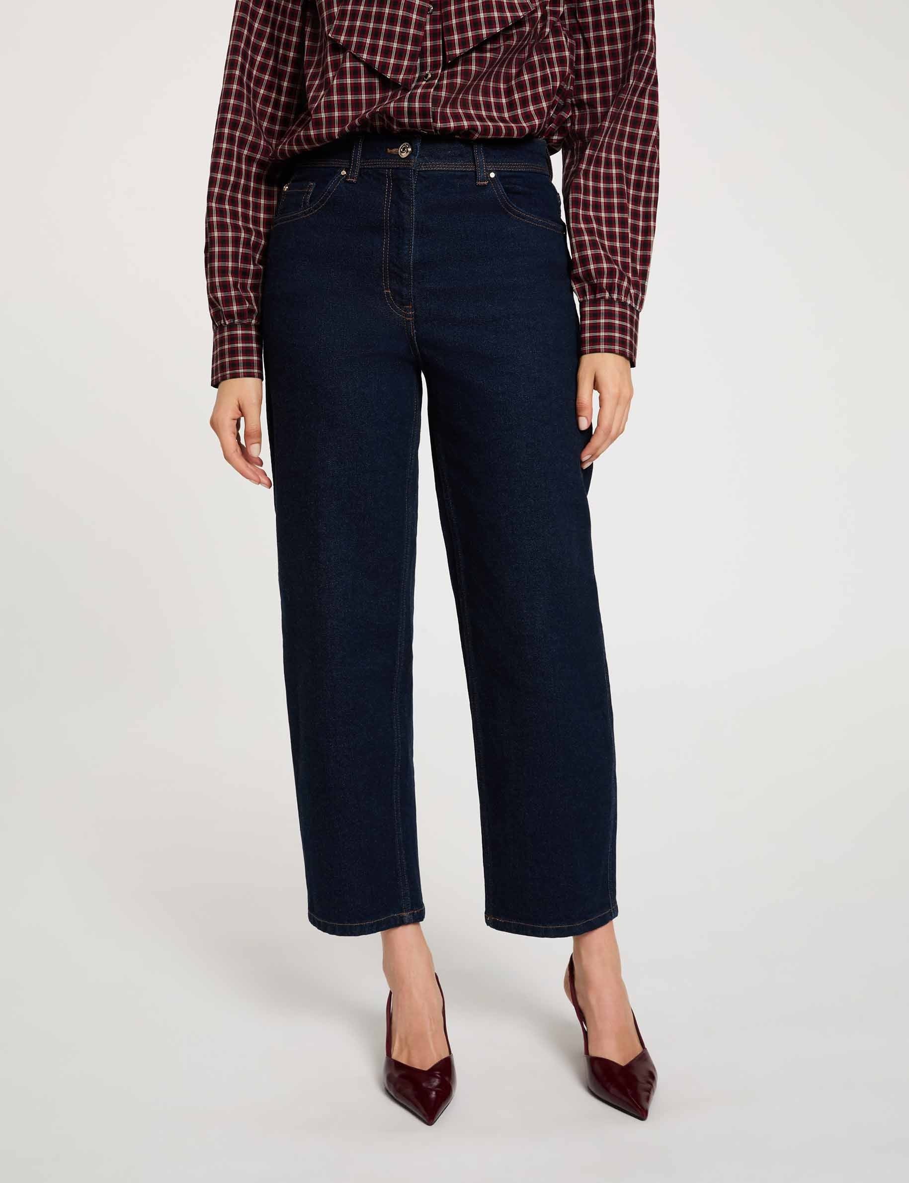 Vaqueros rectos de tiro alto denim crudo mujer