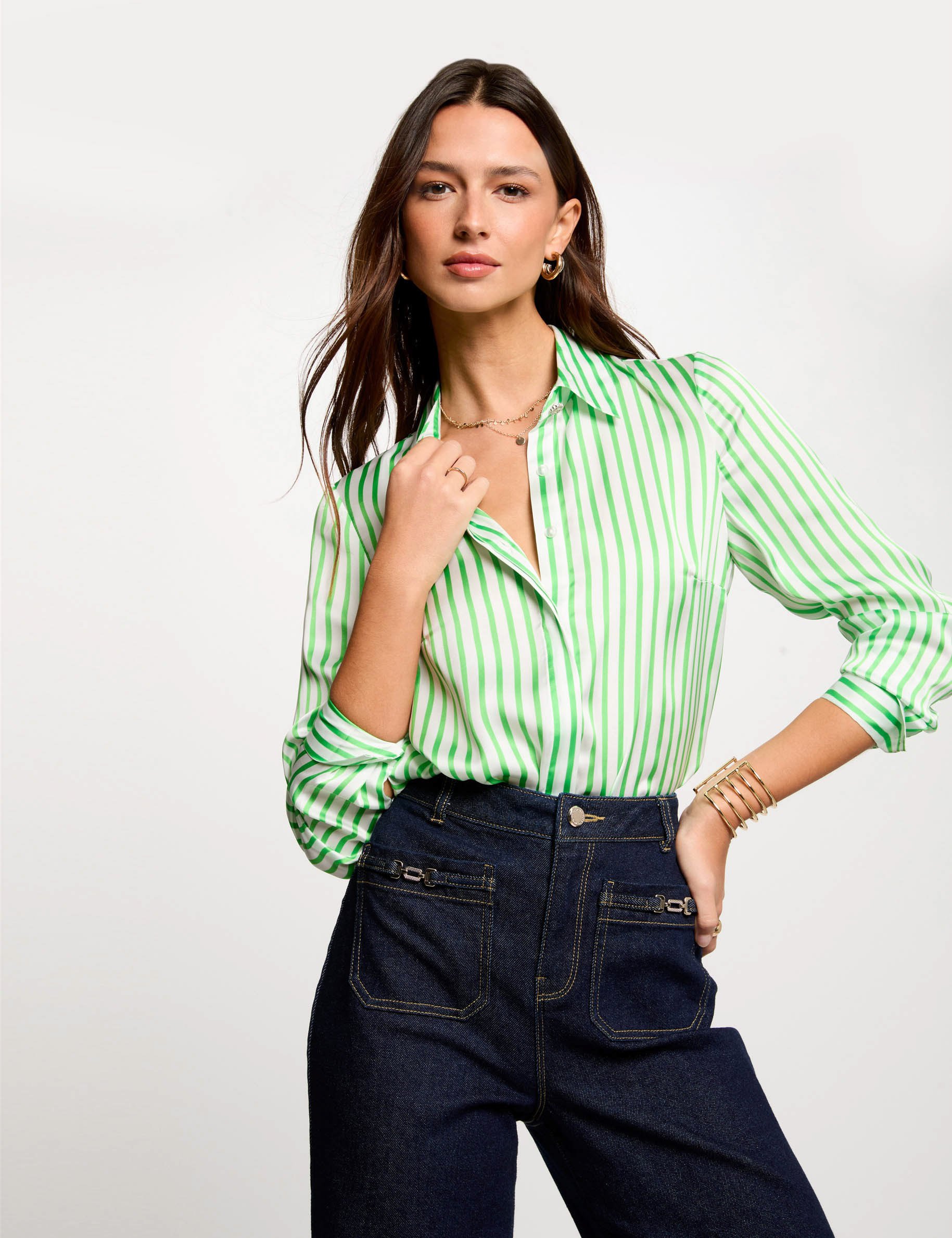 camisa manga larga rayas verde mujer Camisa manga larga rayas verde mujer