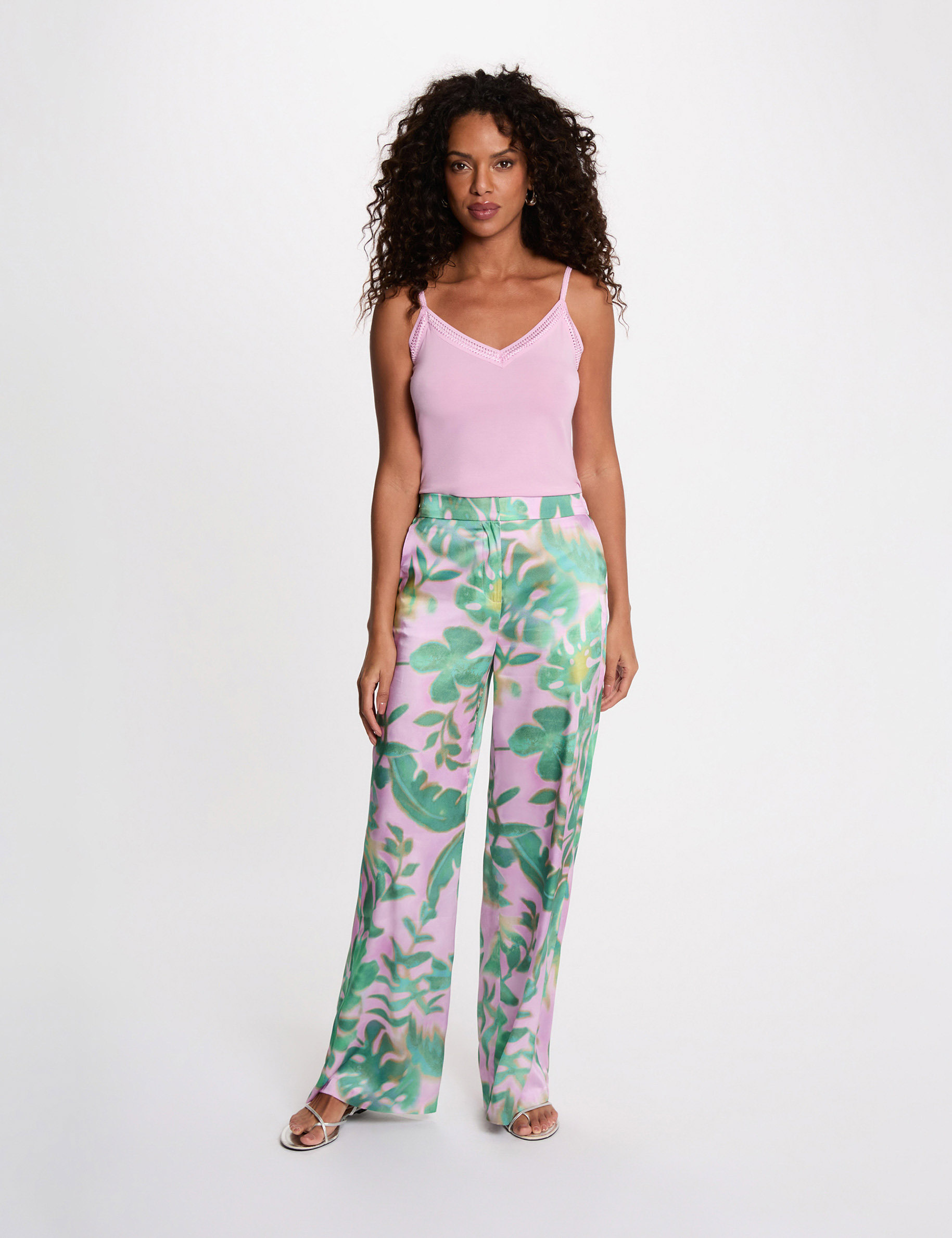 Pantal&oacute;n ancho de tiro alto multicolor mujer