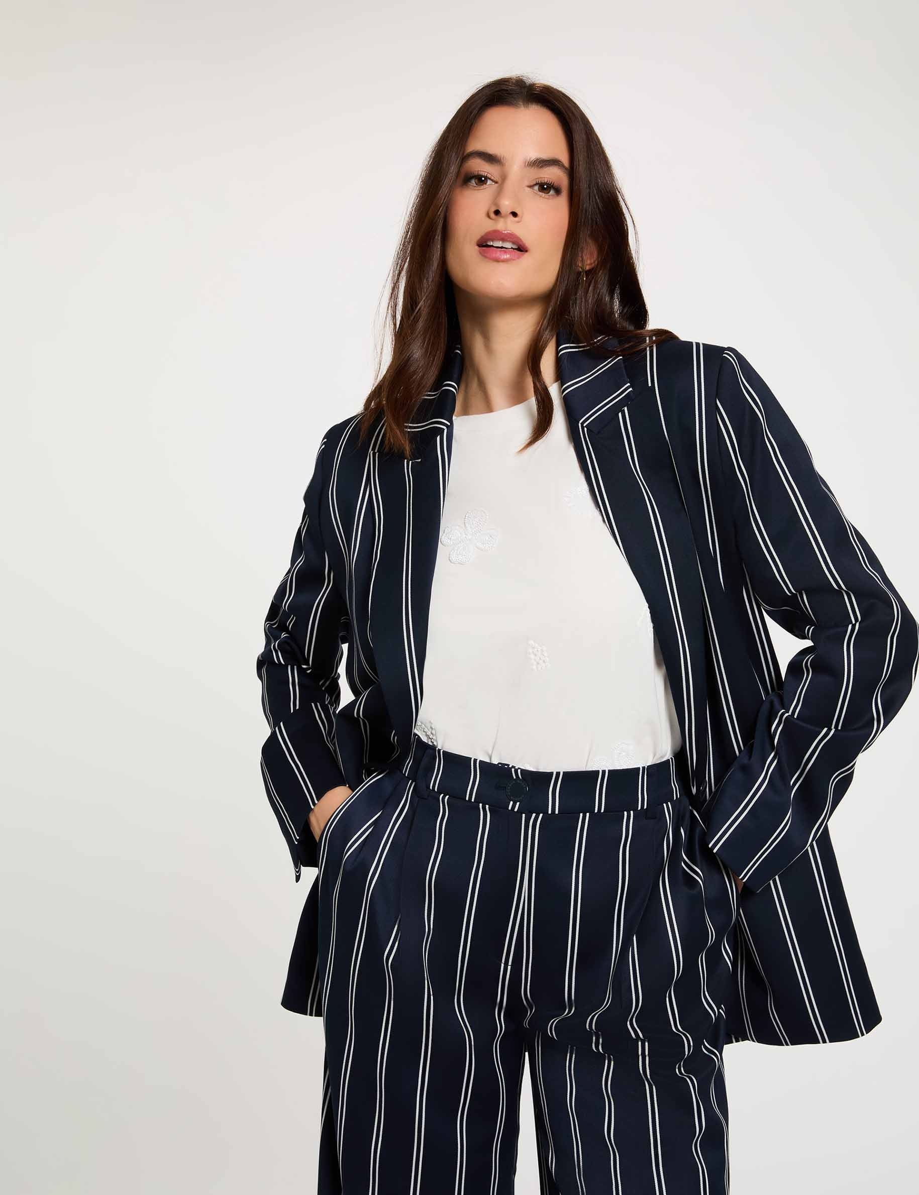 Blazer de rayas con cuello sastre azul marino mujer