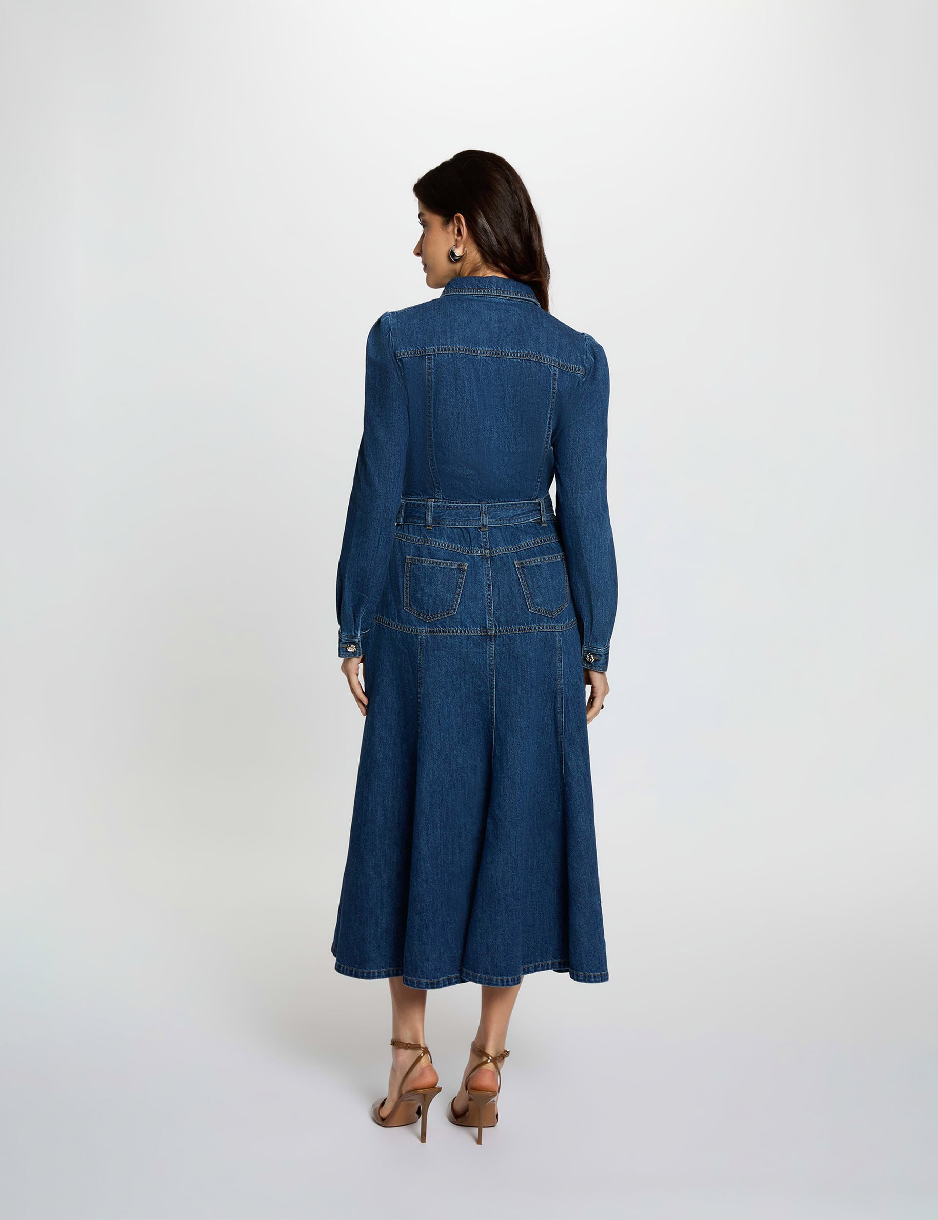 Vestido largo ajustado denim crudo mujer