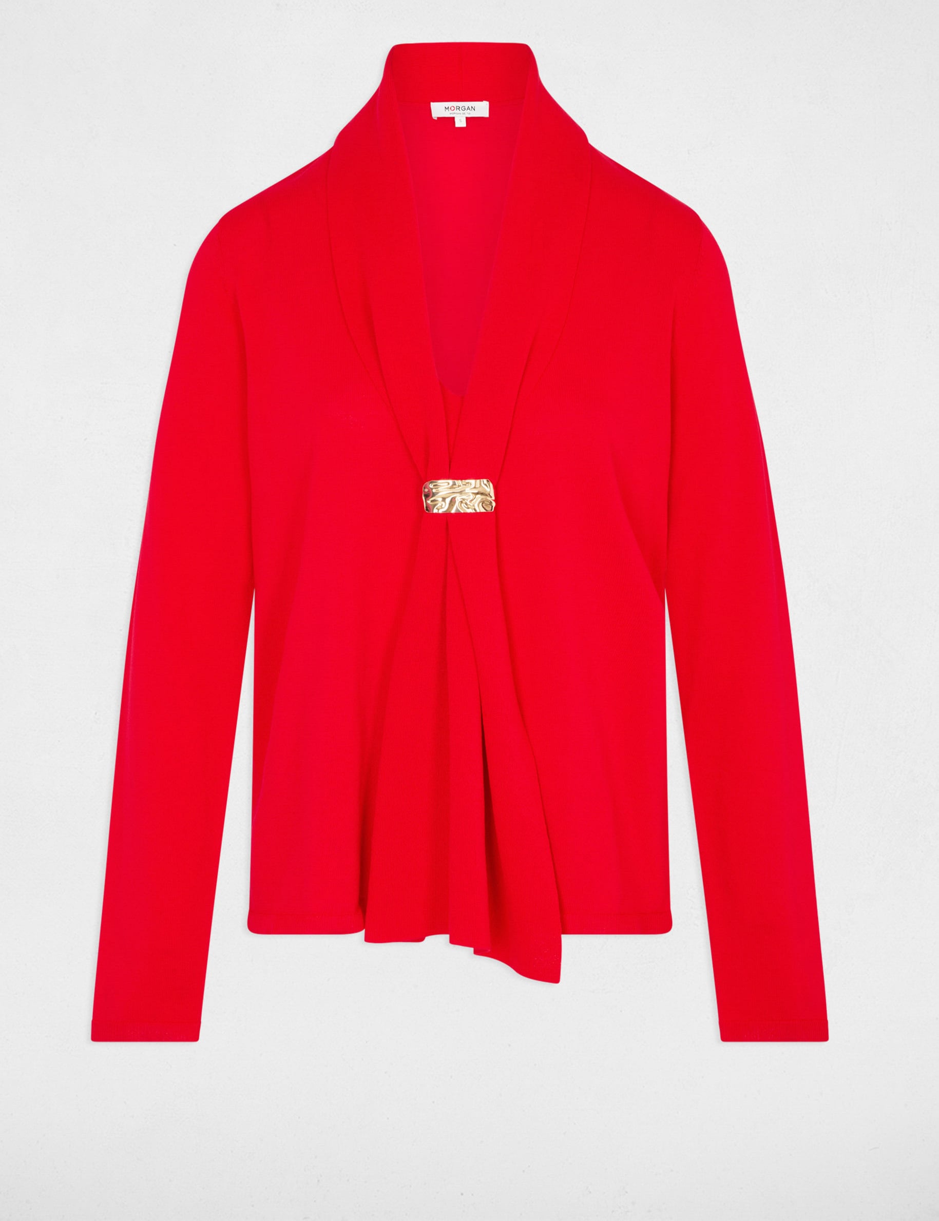 Jersey con cuello chal rojo mujer